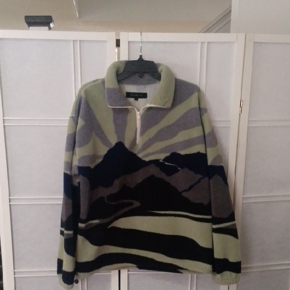 PacSun Green and Black Zip Up Sweater